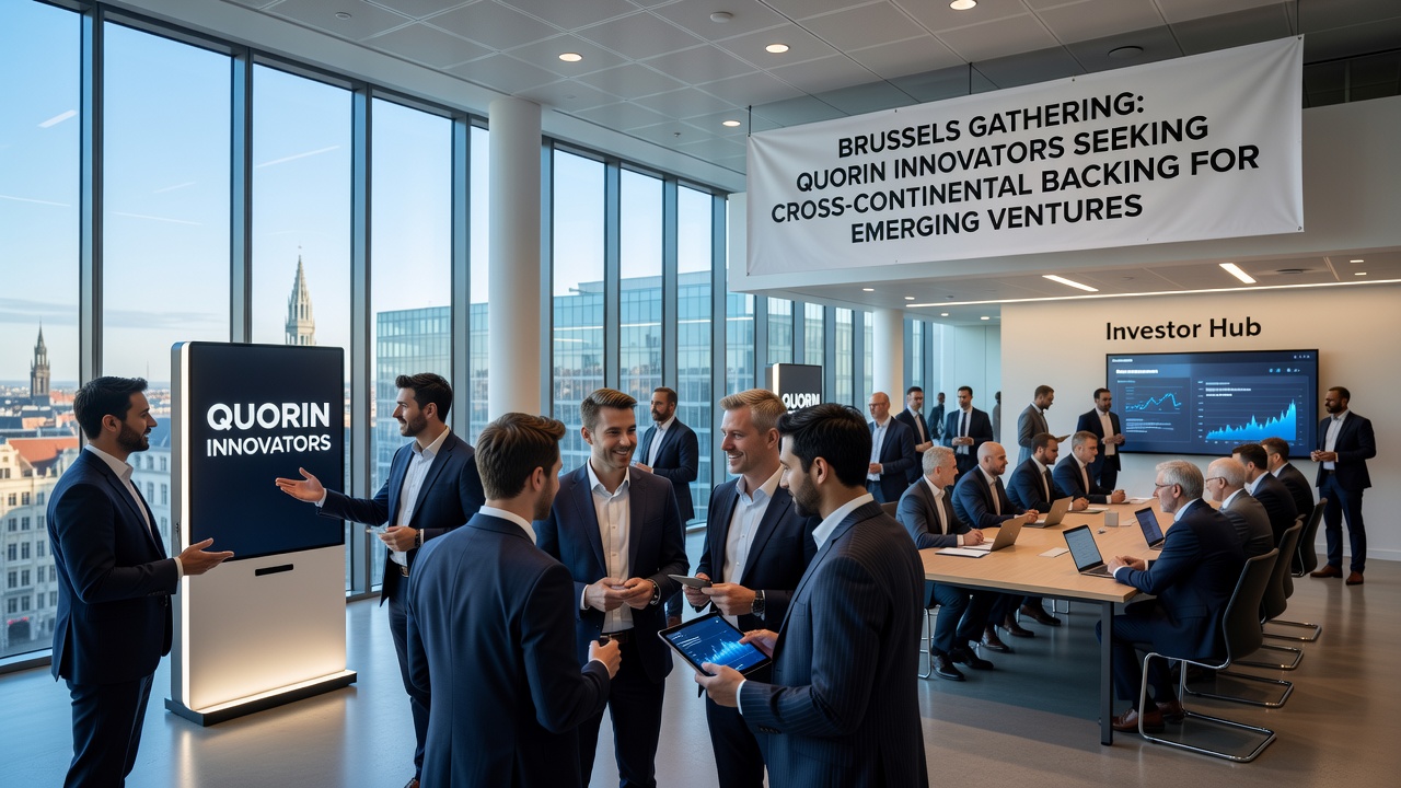 Group of Quorin entrepreneurs presenting their venture ideas to international investors during a workshop session at the Brussels event